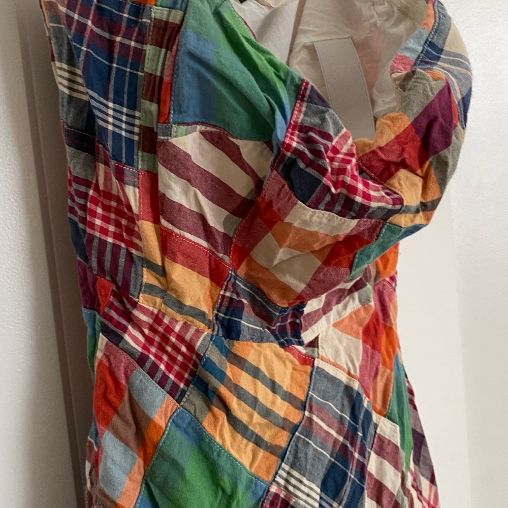 JCREW women's madras patchwork plaid strapless dress cotton 0 - Picture 3 of 6